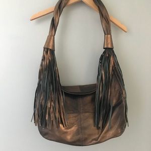 Anthropology iLKA leather designer fringe bag EUC